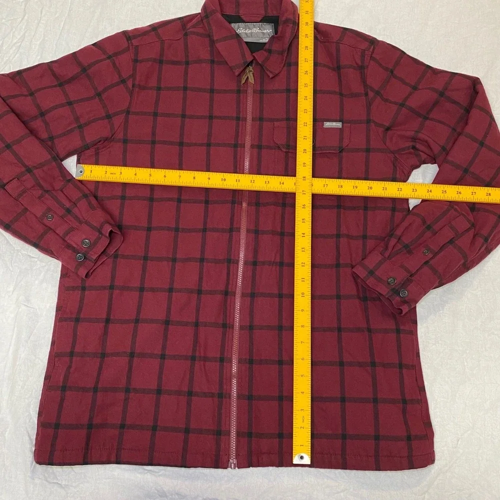 Eddie Bauer Shirt Jacket Mens TL Red Plaid‎ Flannel Fleece Lined Zip